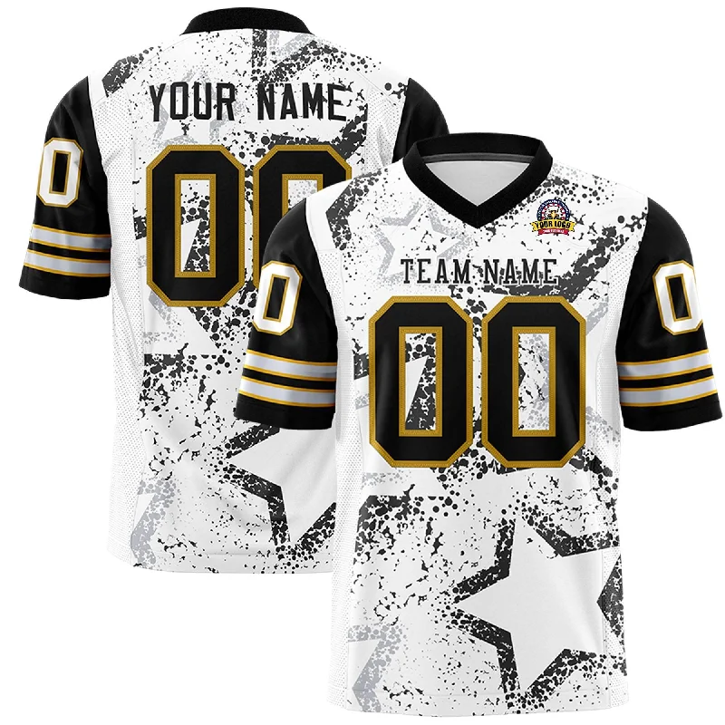 Custom White Black-Old Gold Personalized Star Pattern Design Authentic Football Jersey