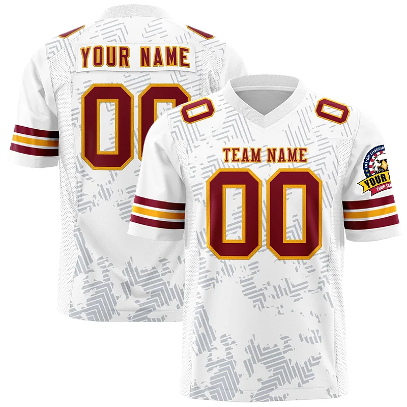 Custom White Crimson-Yellow Personalized Graffiti Line Design Authentic Football Jersey