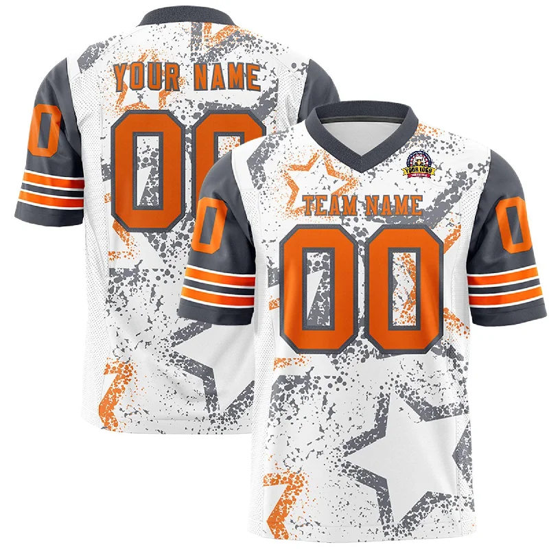 Custom White Dark Gray-Orange Personalized Star Pattern Design Authentic Football Jersey