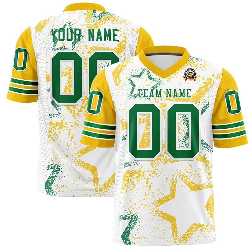 Custom White Gold-Kelly Green Personalized Star Pattern Design Authentic Football Jersey