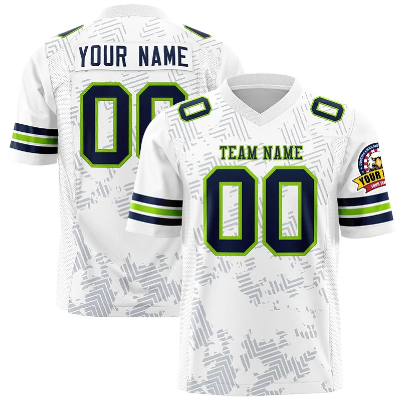 Custom White Navy Personalized Graffiti Line Design Authentic Football Jersey