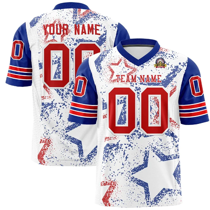 Custom White Royal-Red Personalized Star Pattern Design Authentic Football Jersey