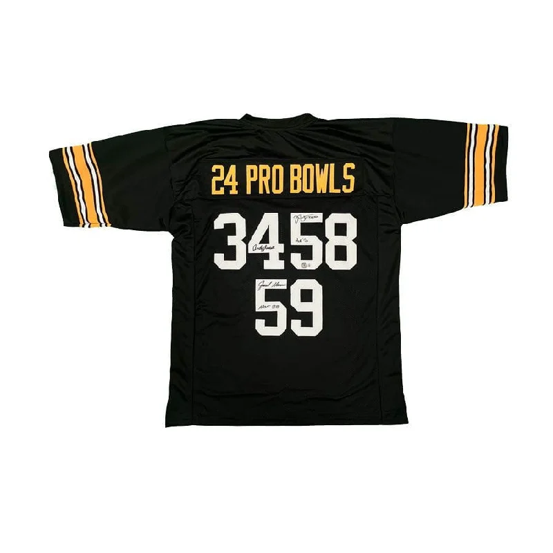 Jack Lambert, Jack Ham, Andy Russell Autographed Custom "24 Pro Bowls" Black Football Jersey