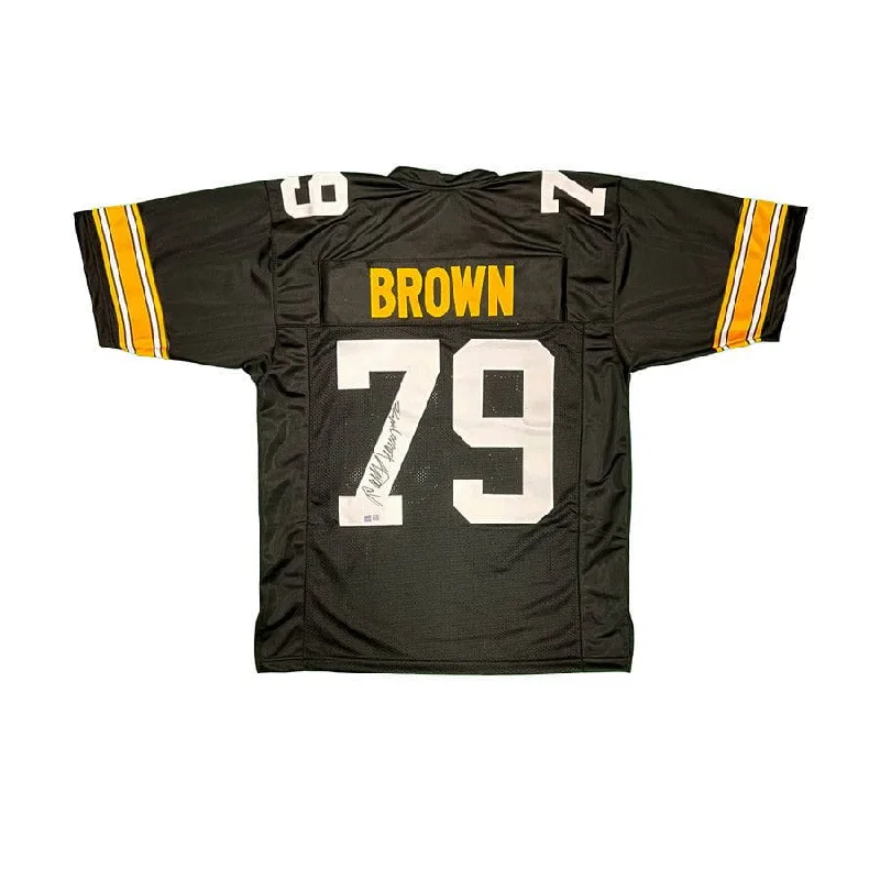 Larry Brown Signed Custom Black Football Jersey