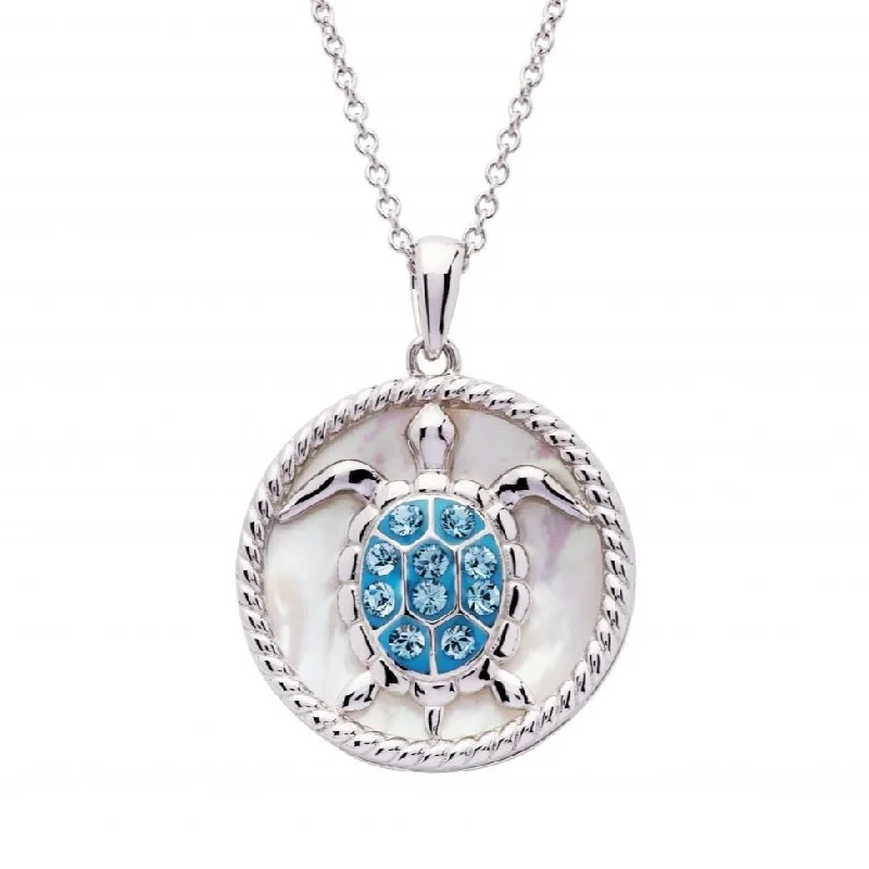 Aqua Mother of Pearl Turtle Pendant