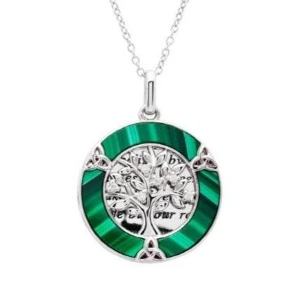 Malachite Tree of Life Trinity Knot Circle Pendant