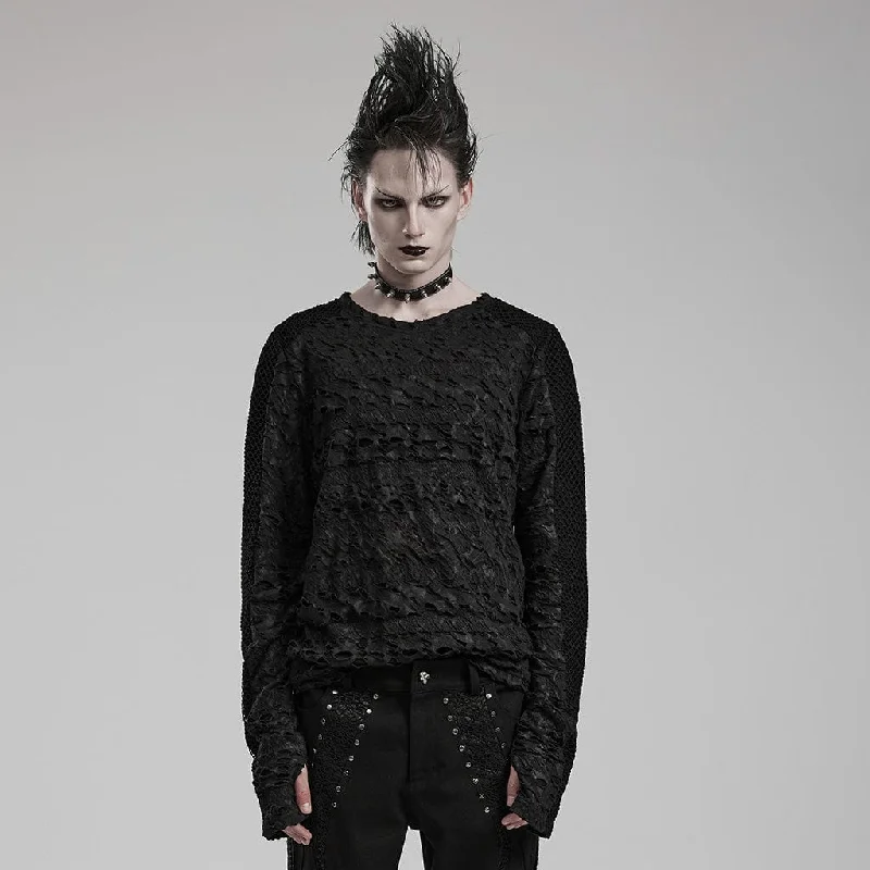 Men's Gothic Mesh Splice Long Sleeve Shirt