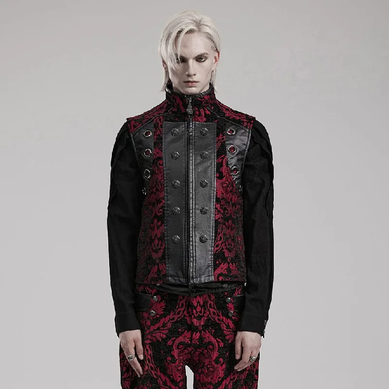 Men's Gothic Stand Collar Jacquard Splice Vest