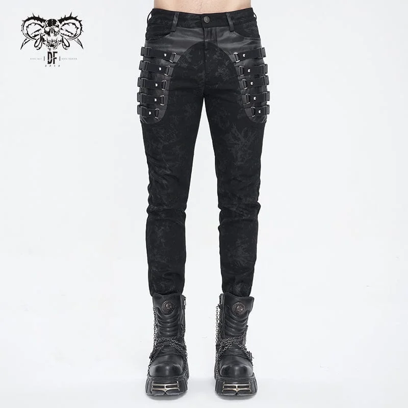 Men's Punk Multi-buckle Distressed Pants