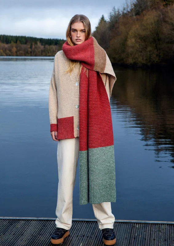 IrelandsEye Knitted Elder Contrast Panel Wrap Apple Sunset