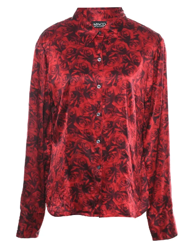 Floral Silk Red & Black Blouse - XL