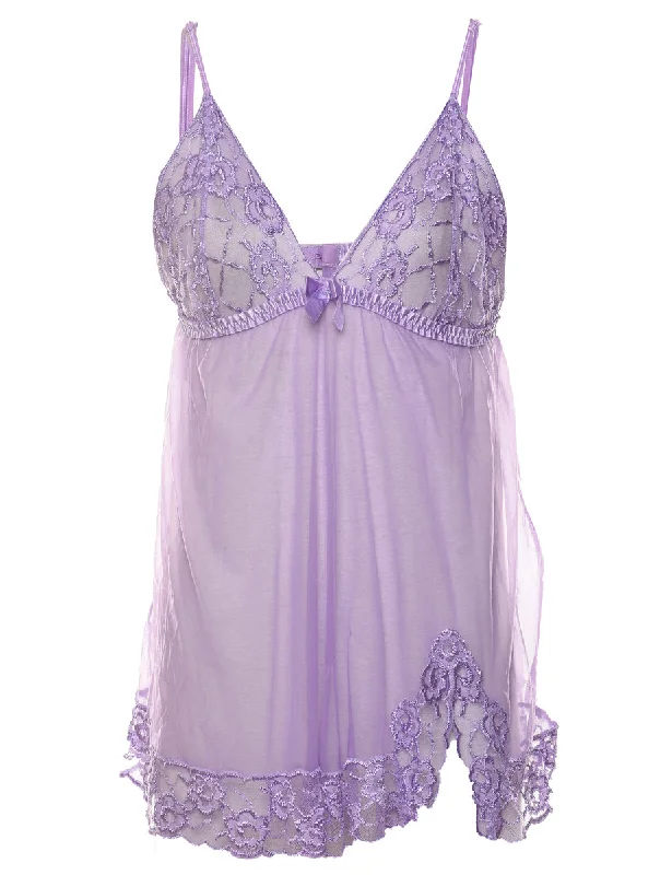 Fredricks of Hollywood Sheer Lilac Lace Trim Babydoll - S