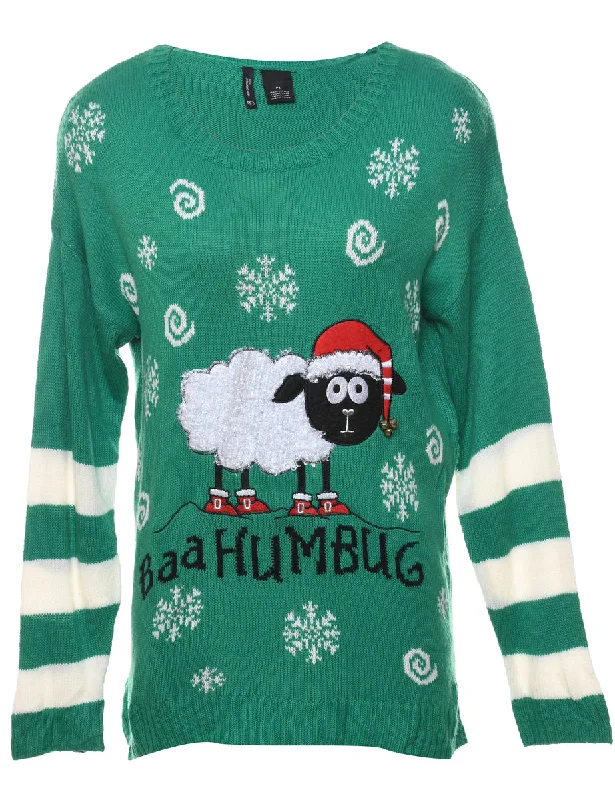 Green Sheep Design Christmas Jumper - L