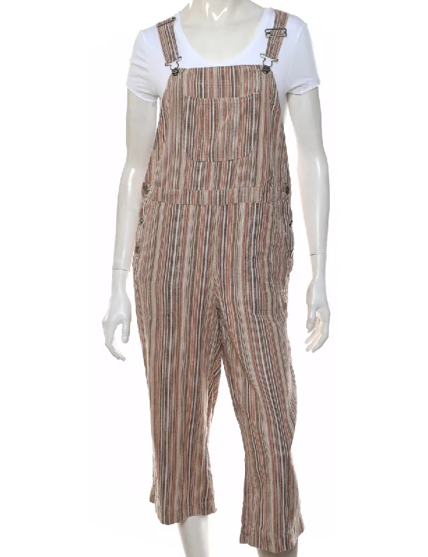 Grey & Light Brown Striped Boyfriend-Fit Dungarees - W36 L20