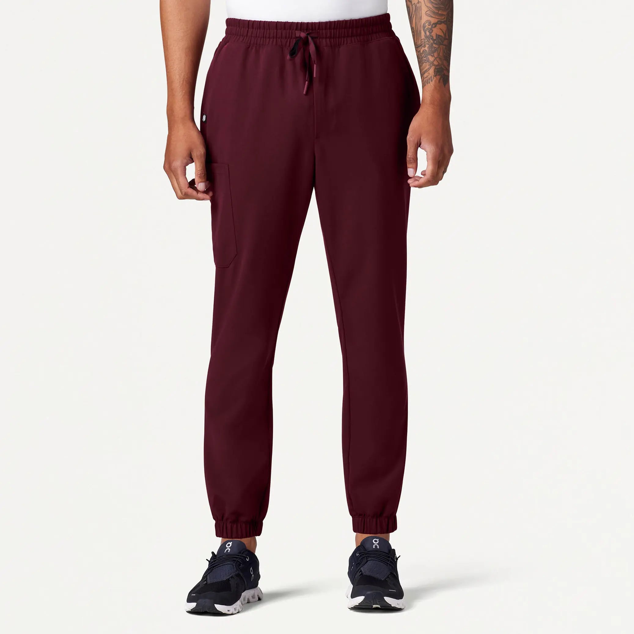 Jaanuu Men's Rhodes Slim Crossover Scrub Jogger - Burgundy